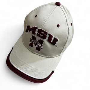 Mississippi State MSU Embroidered Baseball Cap in Cream and Maroon